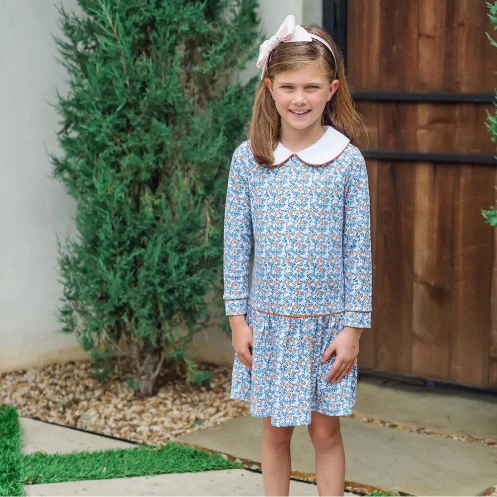 Lila + Hayes Girls 3T LILLIAN GIRLS' DRESS - AUTUMN BLOOMS Peter Pan Collar